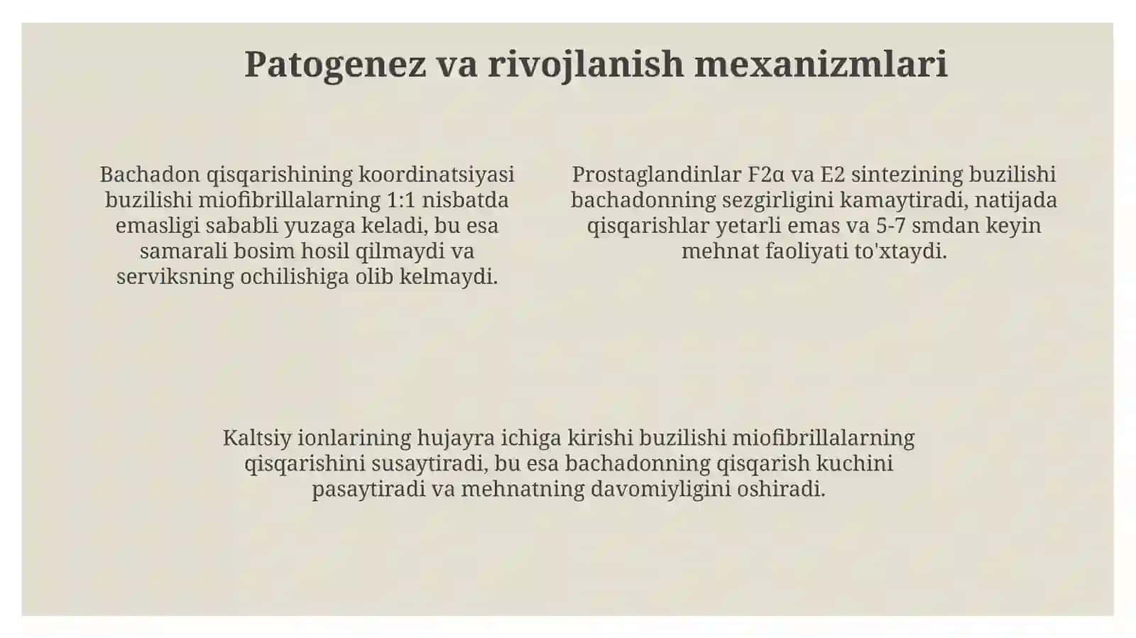 Qoniqarsiz tugʻruq faoliyati. Etiologiyasi, patogenezi, klinikasi va davolash usullari 4