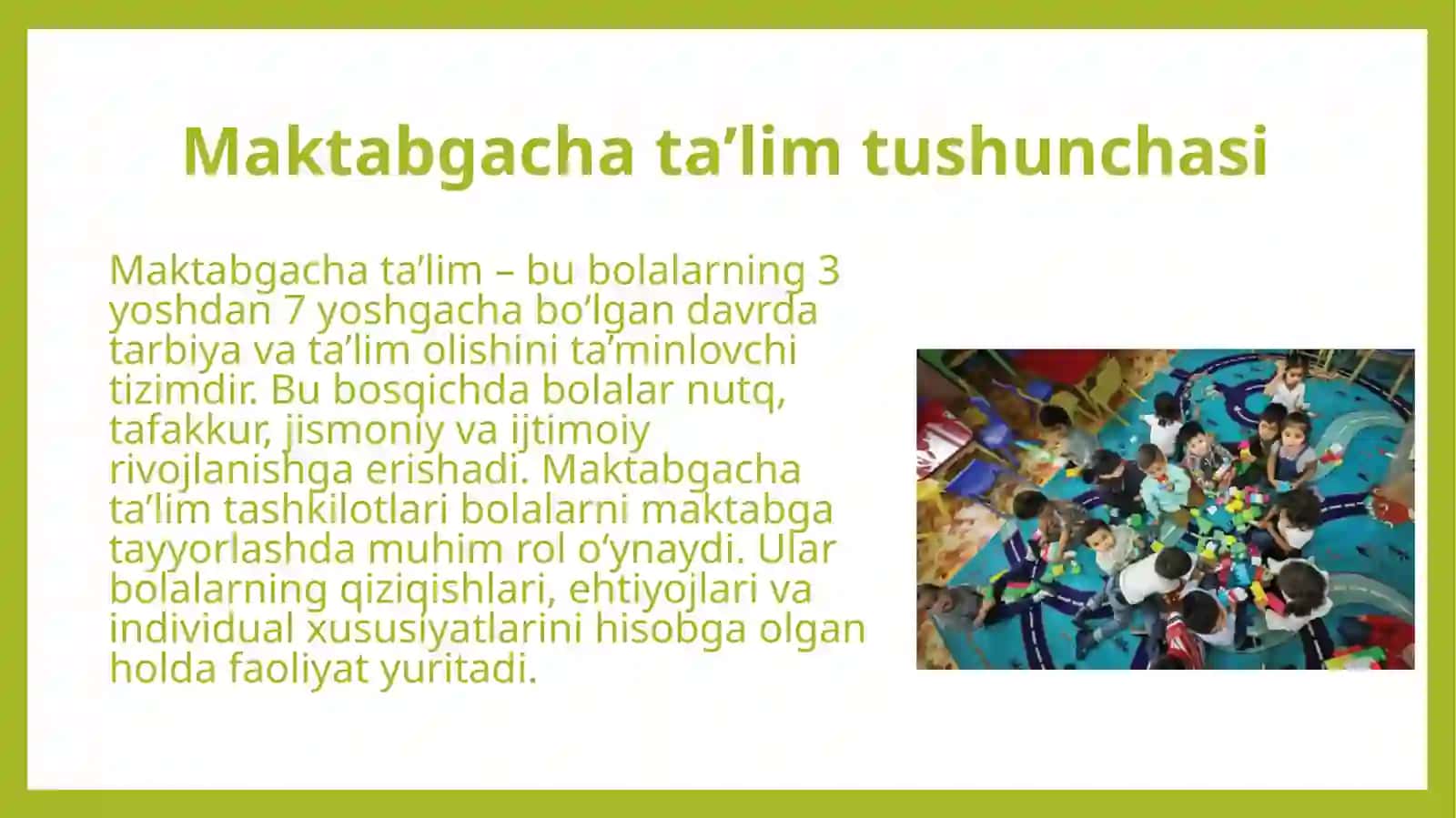 Umumiy turdagi davlat va nodavlat maktabgacha ta'lim tashkilotlarini tashkil qilish. Davlat va nodavlat maktabgacha ta'lim tashkilotlarini tashkil qilish 4