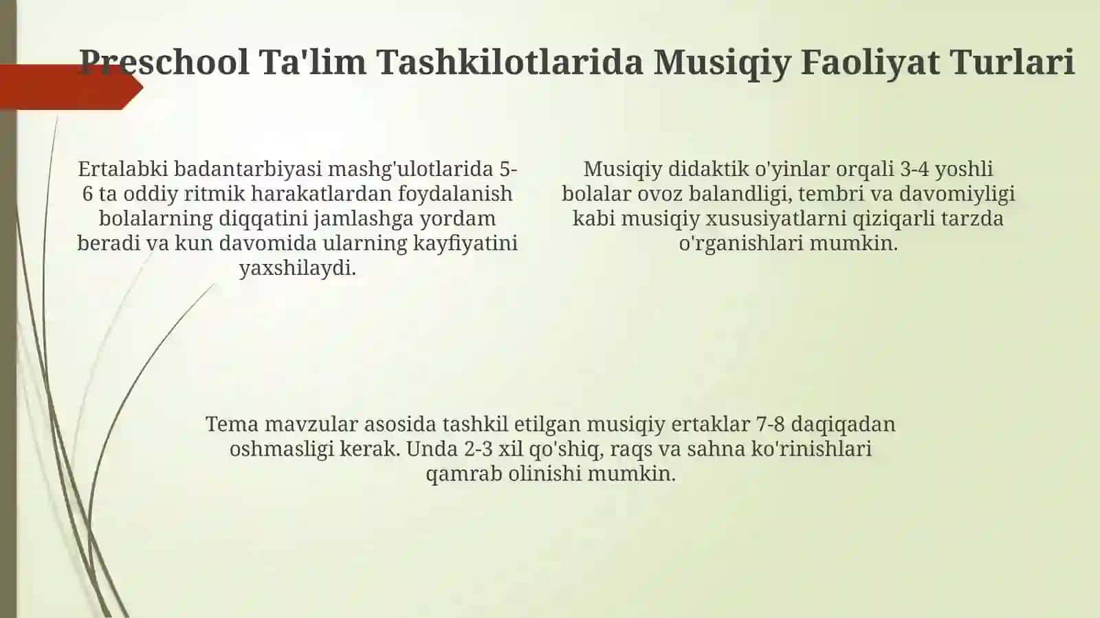 MAKTABGACHA TA’LIM TASHKILOTLARIDA MUSIQALI SAHNALASHTIRILGAN FAOLIYATLARNI TASHKILETISH 4