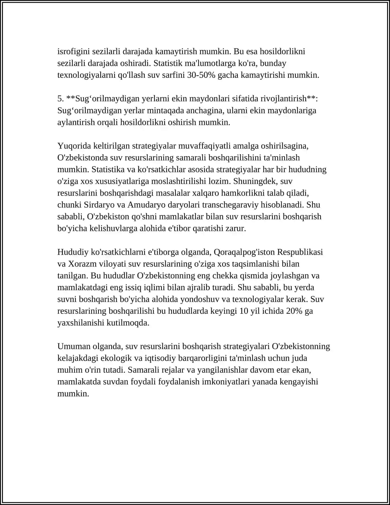 SUV RESURSLARIDAN SAMARALI FOYDALANISH VA MUXOFAZA QILISH 4