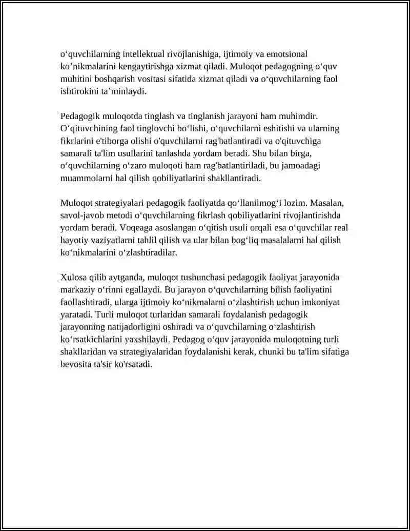Mavzu: MULOQOT HAQIDA TUSHUNCHA PEDAGOGIK FAOLYATDA MULOQOT 4
