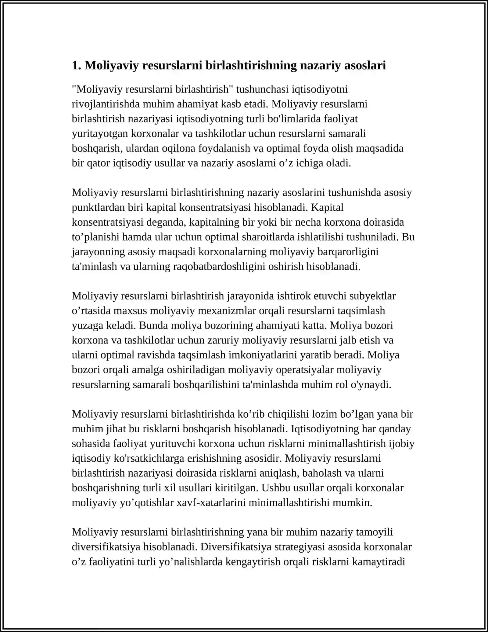 Moliyaviy resurslarni birlashtirish va turli korxonalarda egaliğing bòlinishi mexanizimni ta'minlash 4