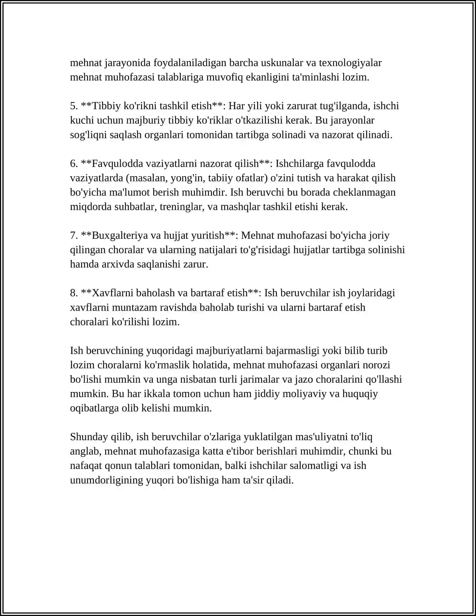 MUSTAQIL ISH: MEHNAT MUHOFAZASI BOʻYICHA JAVOBGARLIK 4