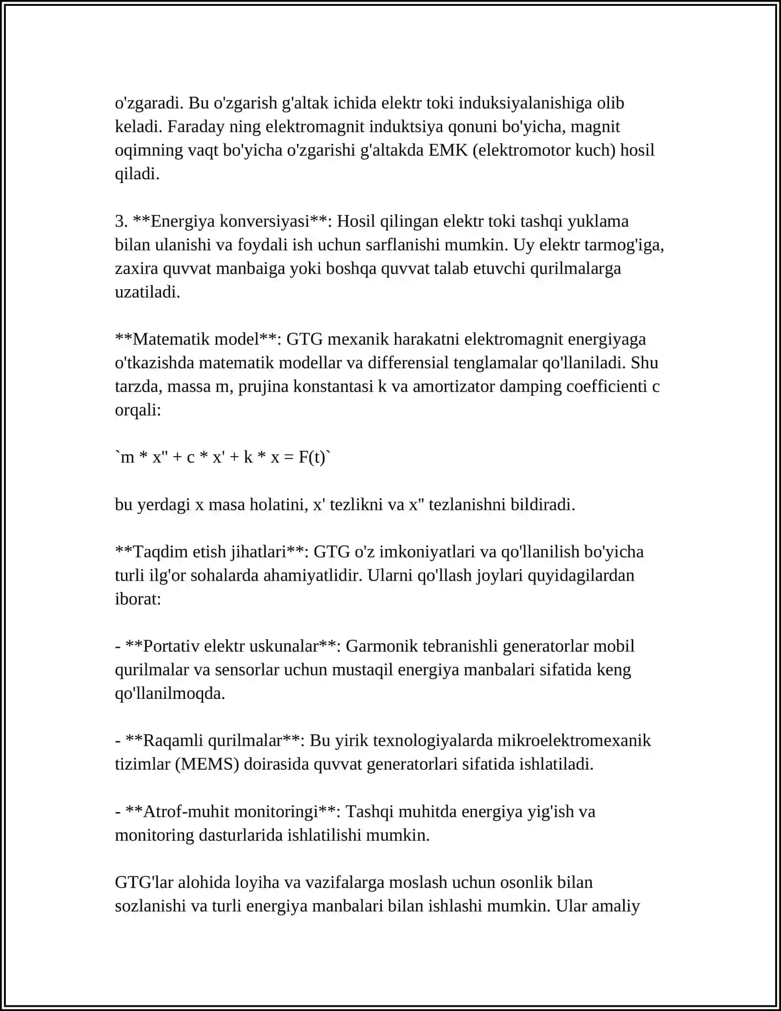 MUSTAQIL ISH Mavzu: GARMONIK TEBRANISHLI GENERATORLAR. RADIO UZATUVCHI QURILMALAR 4