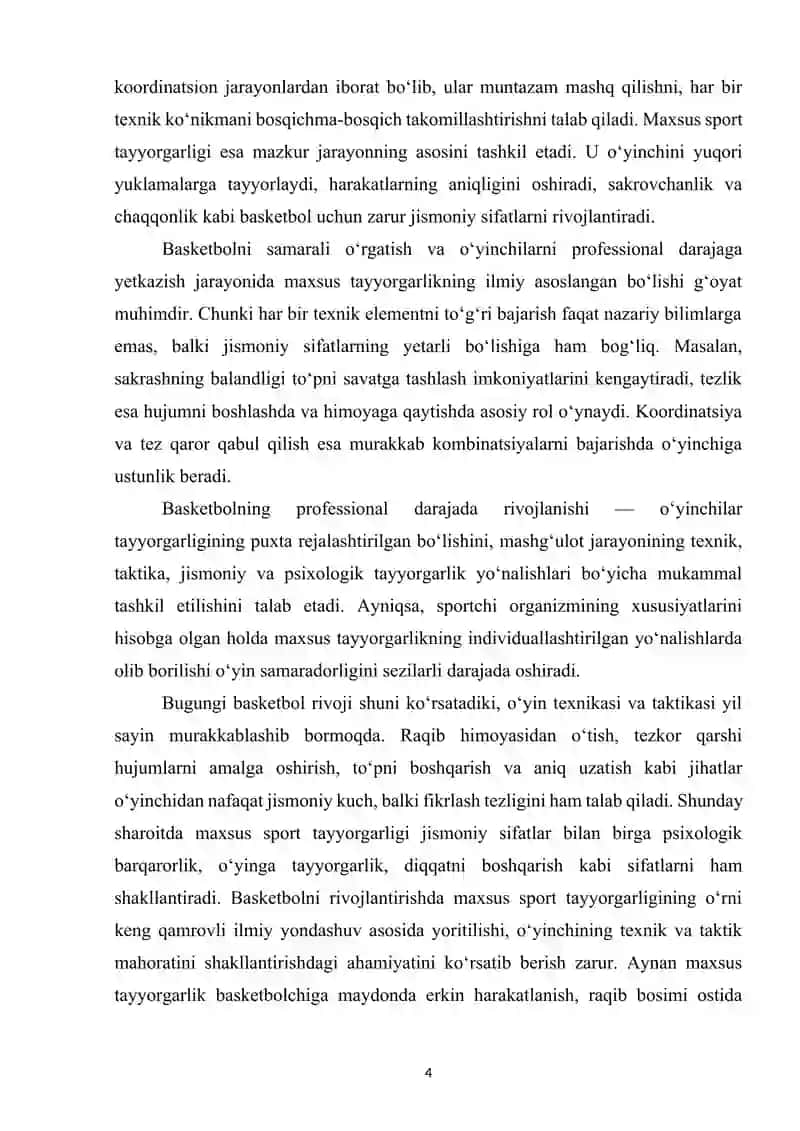 Basketbolni rivojlantirish uchun maxsus sport tayyorgarligining ahamiyati 4