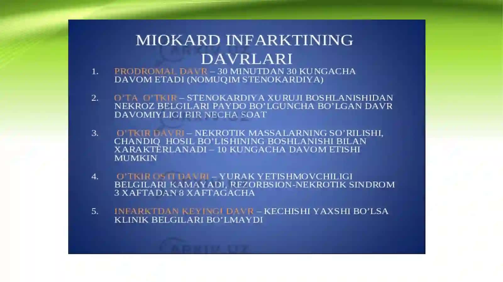 MIOKARD INFARKTINING ERTA VA KECH BIOKIMYOVIY TASHXISI 4