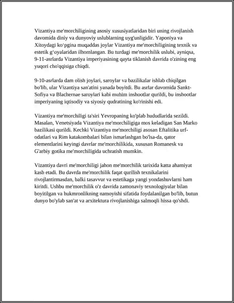 REFERAT Mavzu: VIZANTIYA DAVRI ARXITEKTURASI VA SHAHARSOZLIGI. 4