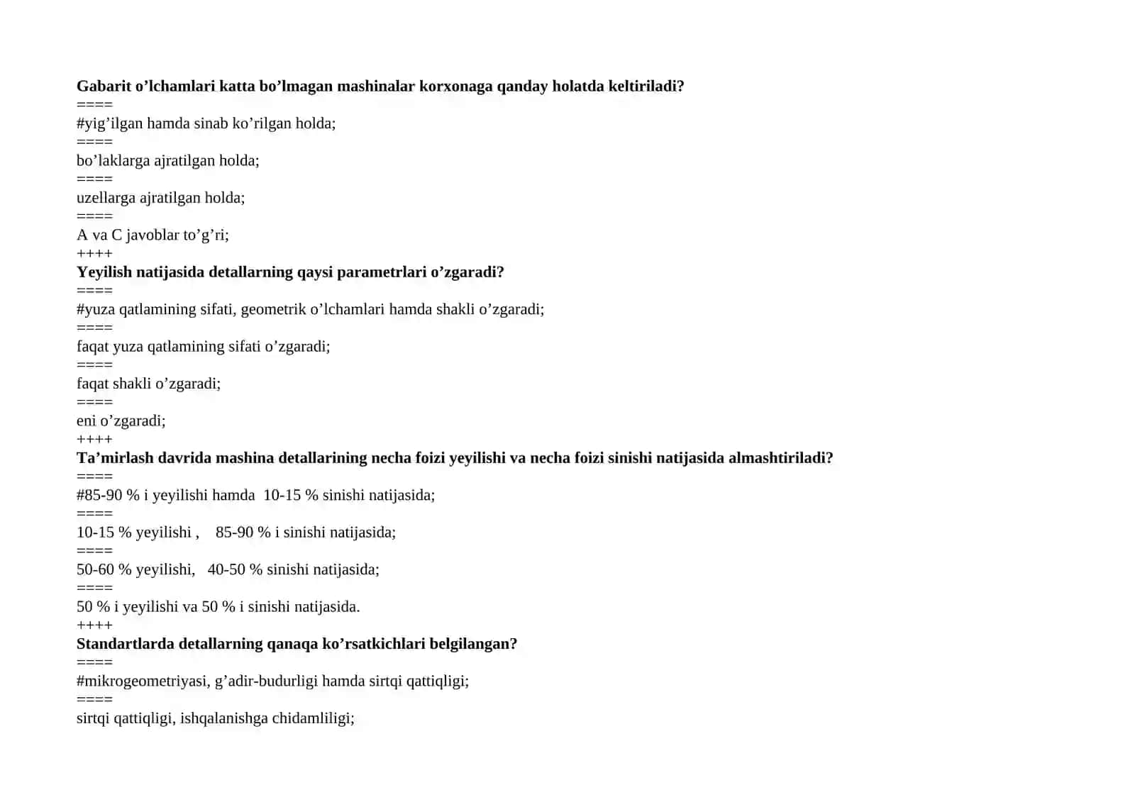 TARMOQ MASHINALARINI TA’MIRLASH FANIDAN GOST SAVOLLARI 4
