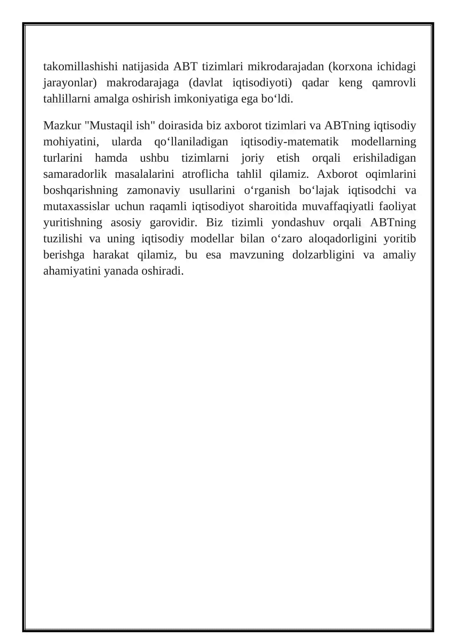 Axborot tizimlari va avtomatlashtirilgan boshqaruv tizimlari (ABT) iqtisodiy modellar 4