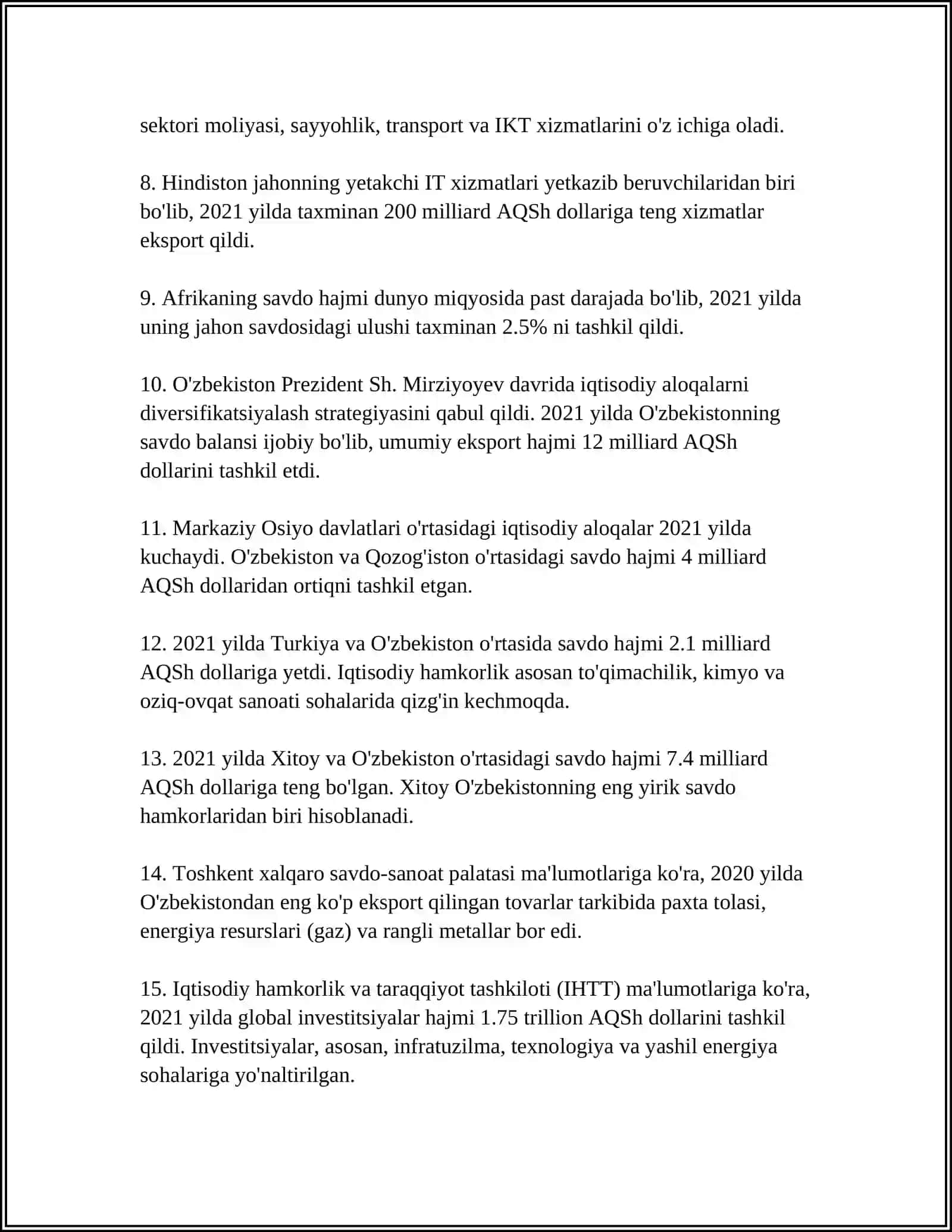OʻZBEKISTONNING XORIJIY MAMLAKATLAR BILAN KO'PTOMONLAMA HAMKORLIK MUNOSABATLARI 4