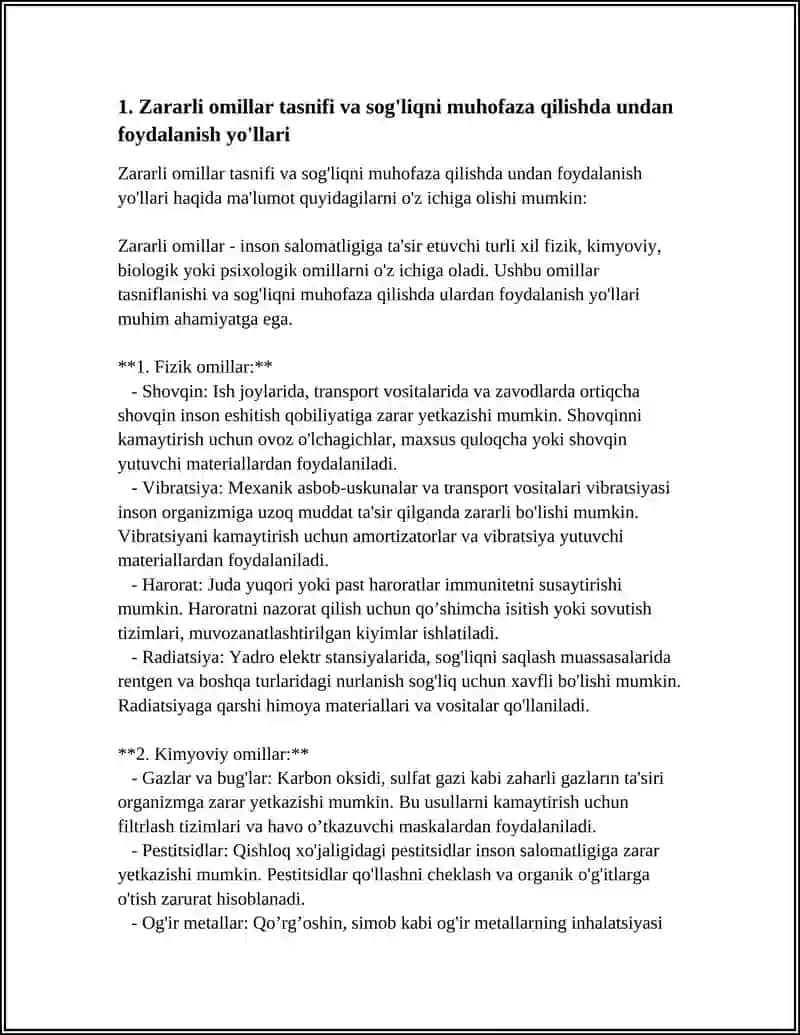 Zararli Omillar Tasnifi va Sog'liqni Muhofaza Qilishda Undan Foydalanish Yo'llari 4