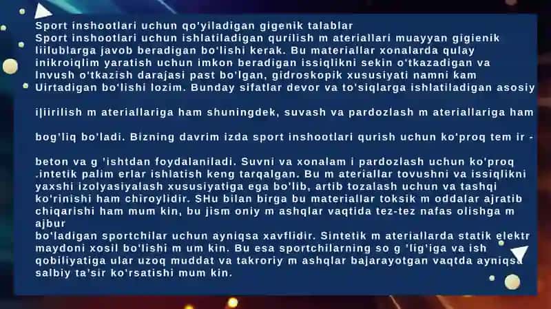 Sport dietologiyasi. Sport inshoatlariga gigiyenik talablar.Noratsional ovqatlanishda sportchilarda rivijlanadigan patalogiyalar. 4