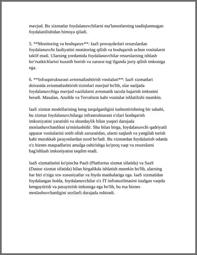 XIZMAT KURSATISH MODELLARI: IAAS, PAAS, SAAS 4