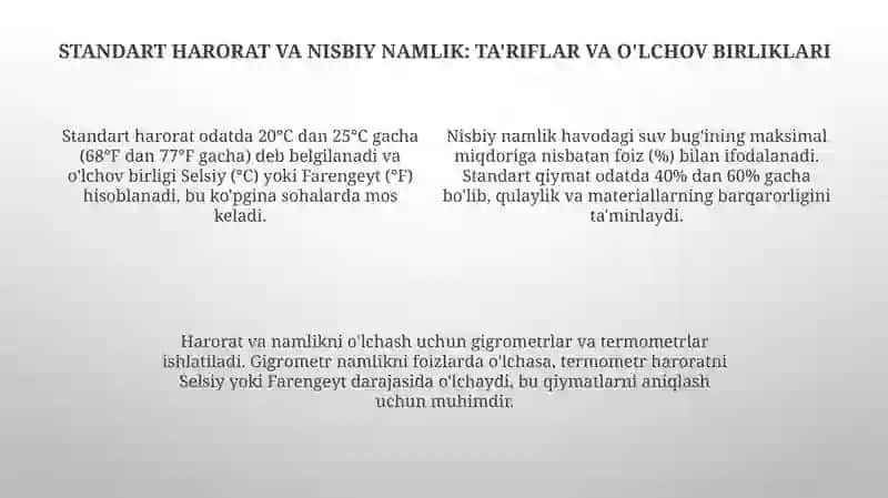 Havo harorati va nisbiy namlikning meʼyori 4