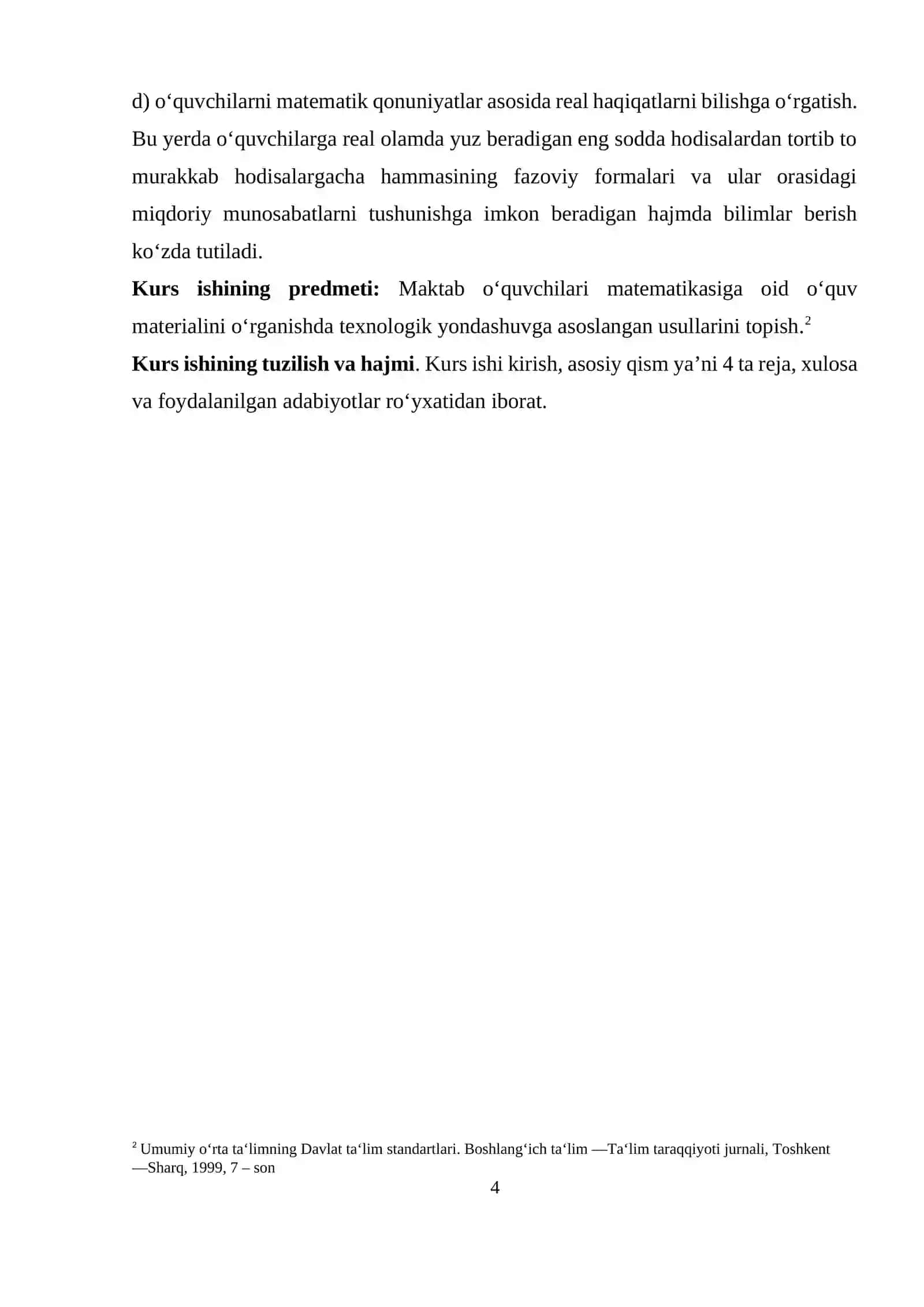 BOSHLANG‘ICH SINFLARDA MATEMATIKADAN MILLIY O‘QUV DASTURI. DTS TAHLILI 4