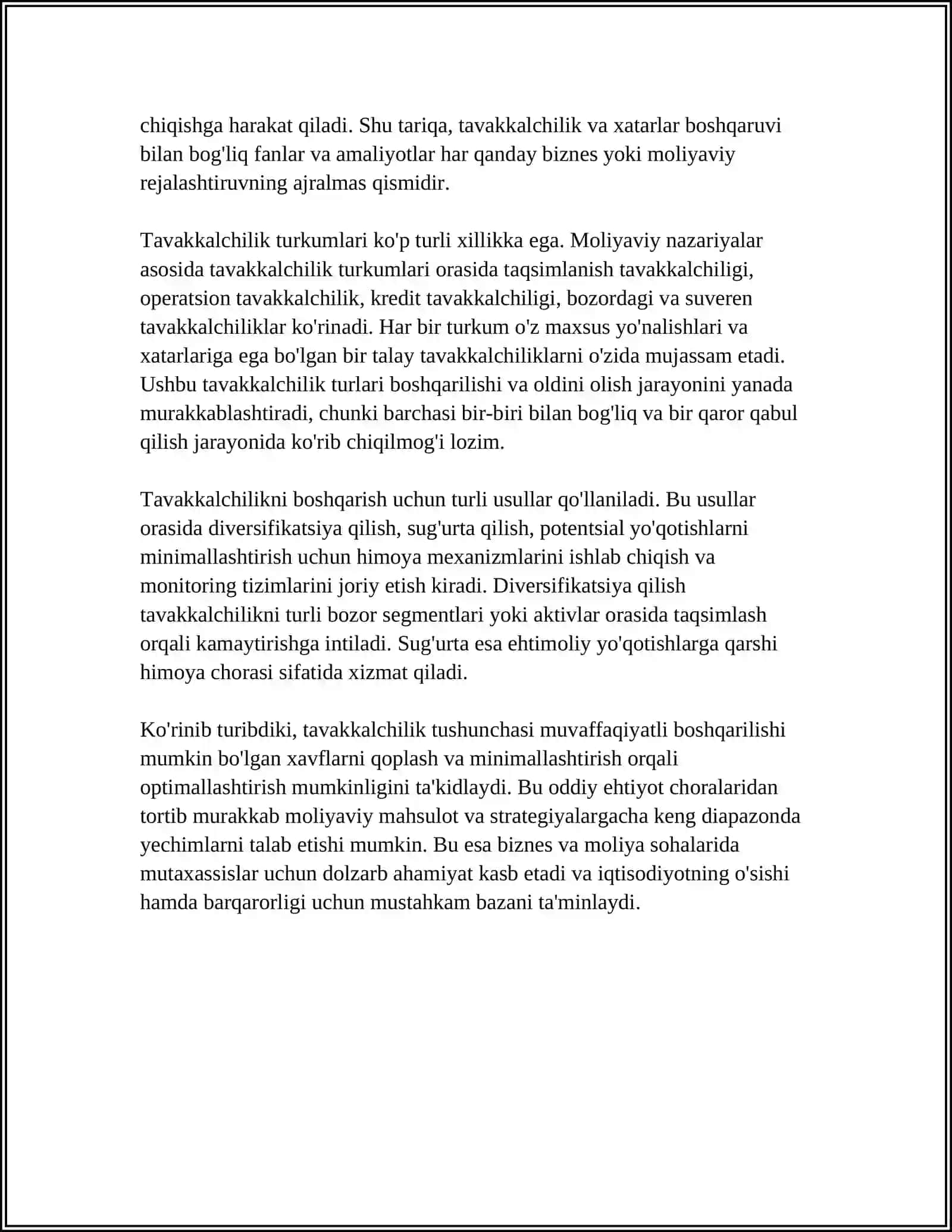 REFERAT: TAVAKKALCHILIK VA XAVF-XATARNING AHAMIYATI 4