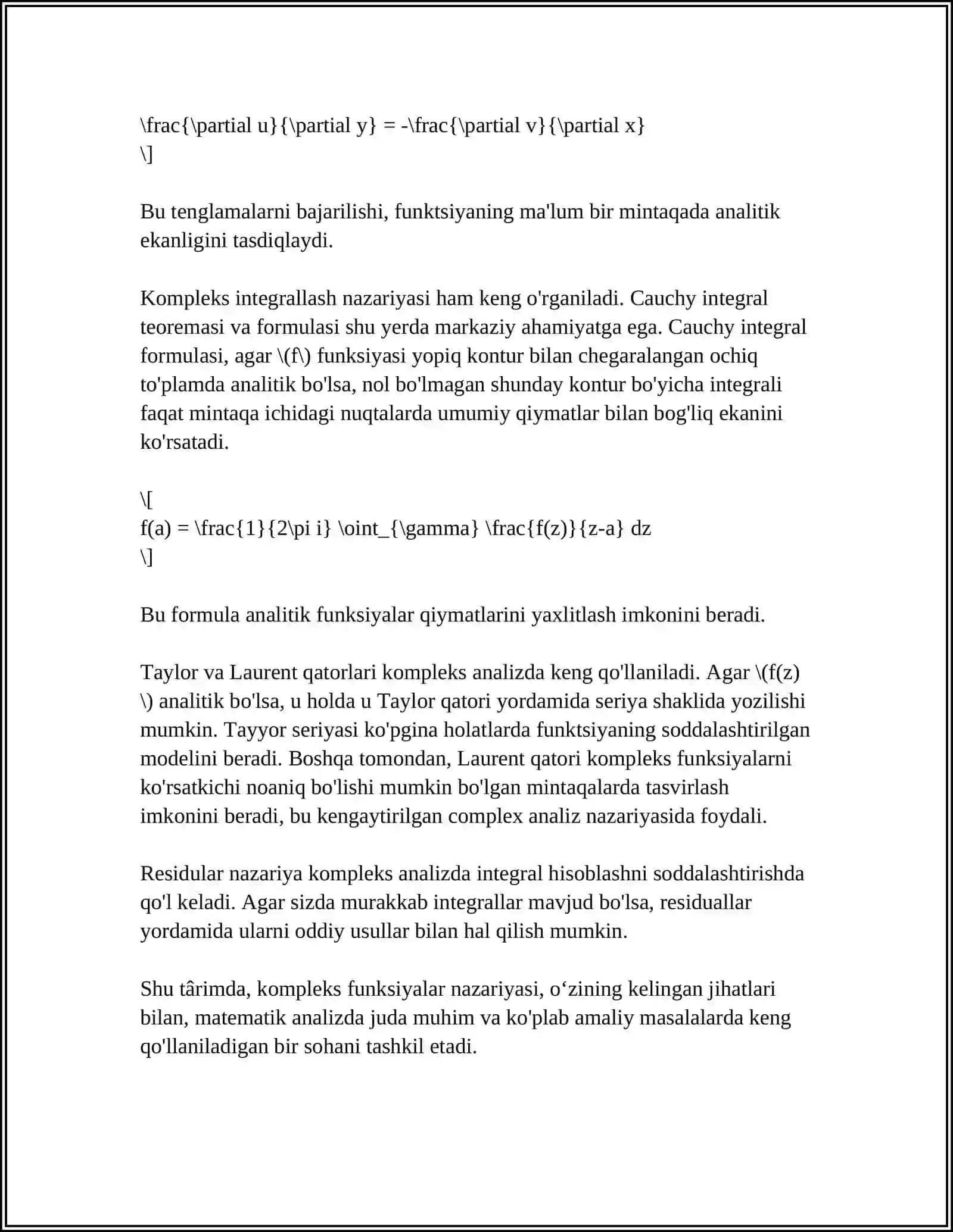 KOMPLEKS O'ZGARUVCHILI FUNKSIYANI DIFFERENSIALLASH. KOSHI-RIMAN SHARTI 4
