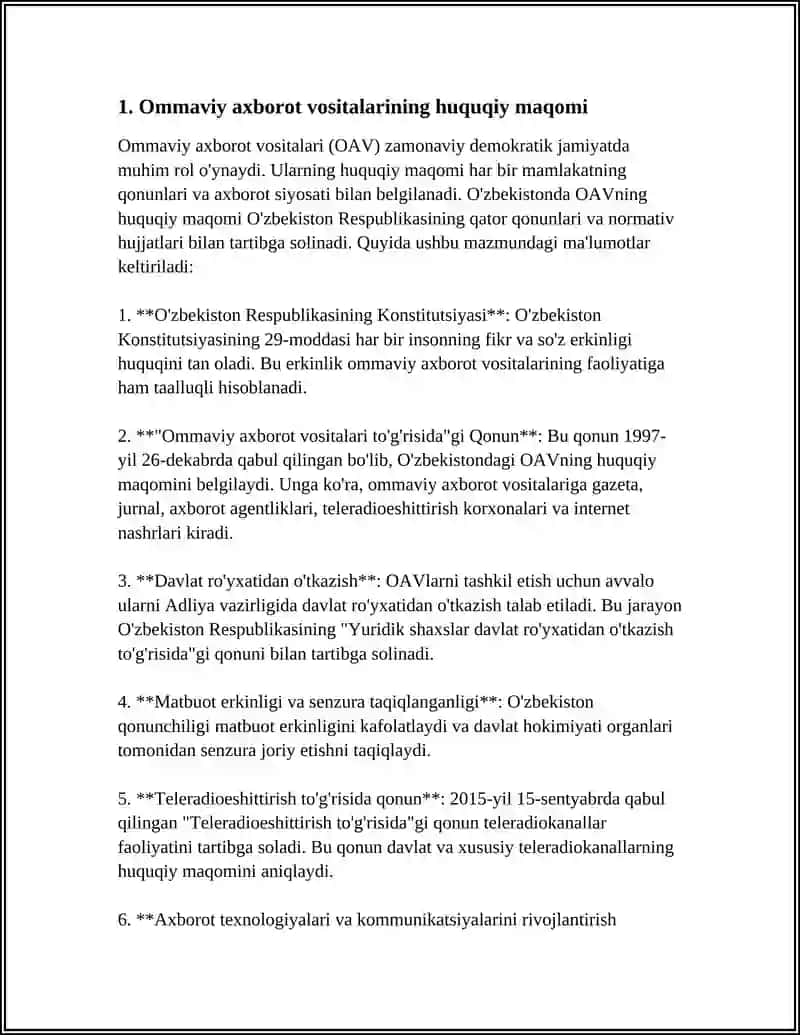 Ommaviy axborot vositalarining huquqiy maqomi 4