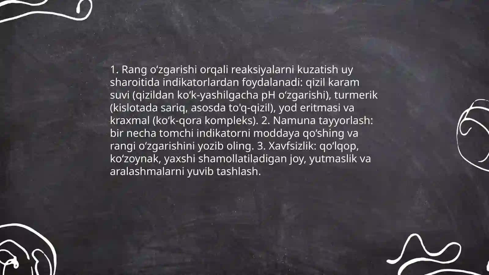 Uy Sharoitida kimyoviy reaksiyalarni aniqlash 4
