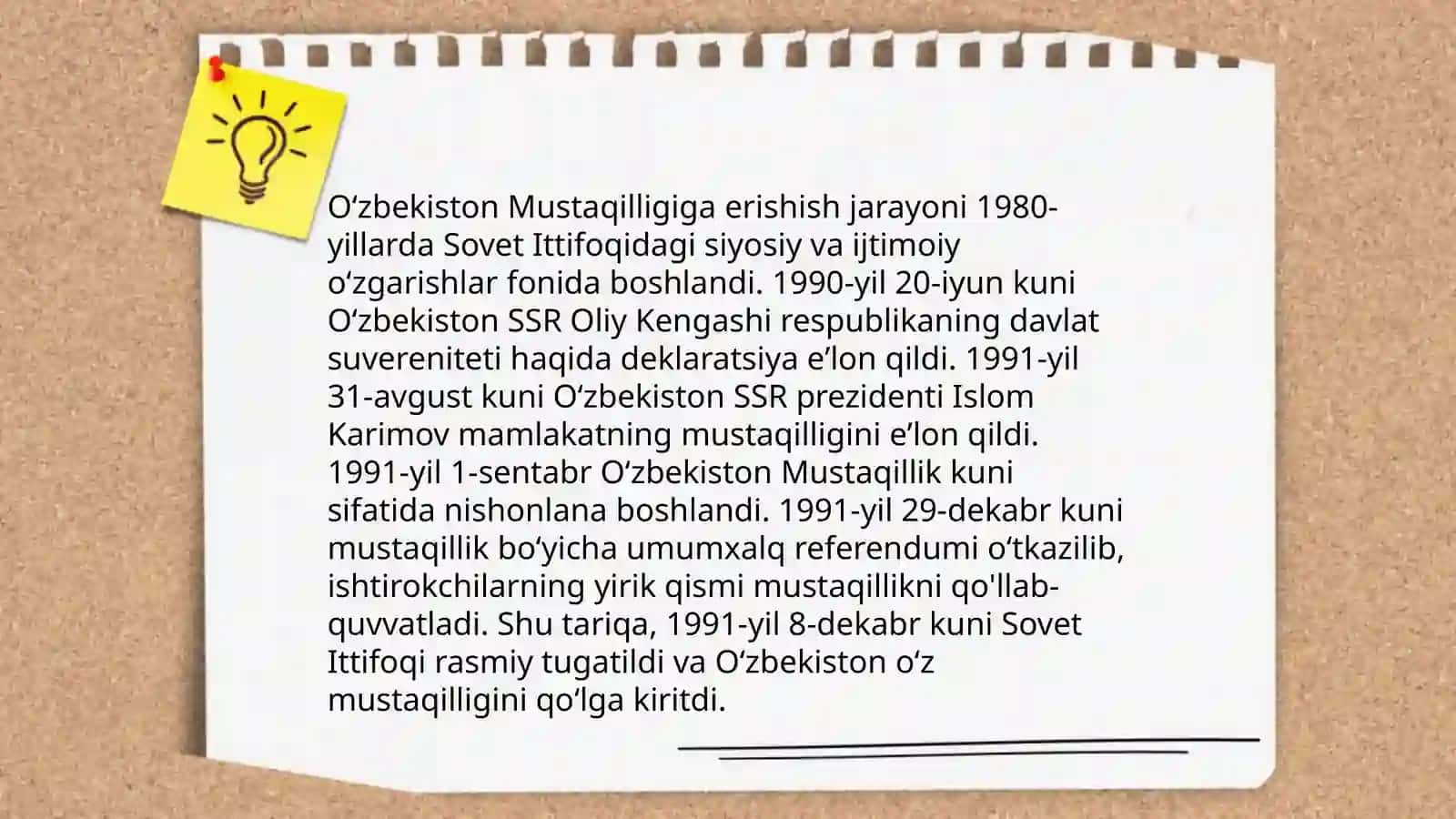 Mustaqil Òzbekiston Respublikasining tashkil topishi va uning ahamiyati.Òzbekistonning òziga xos istiqlol va taraqqiyot yòli 4