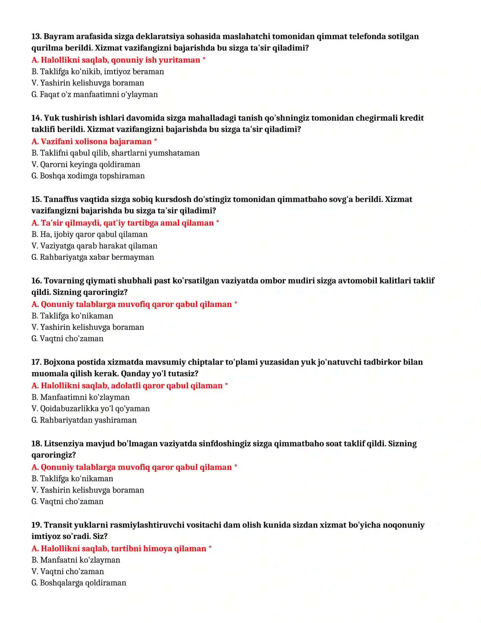 BOJXONA AKADEMIYASI - SUHBAT TESTLARI (№ 98) 4