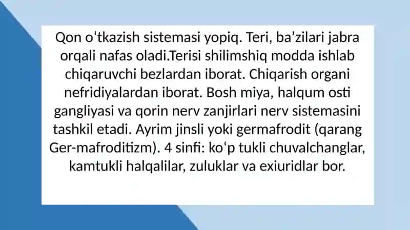 Halqali chuvalchanglar tipining umumiy tavsifi va sistematikasi.Ko‘ptuklilar sinfi. 4