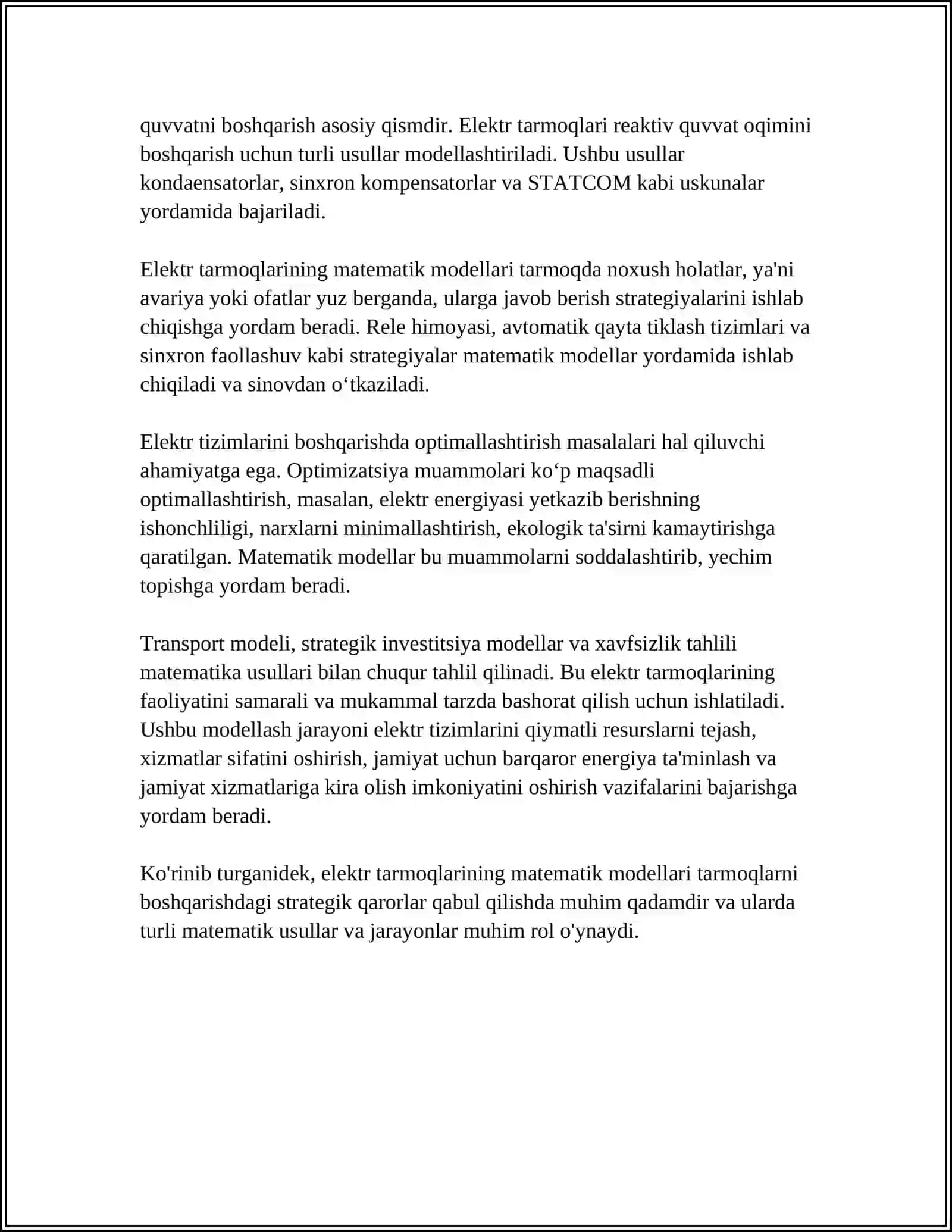 Elektr tarmoqlarining matematik modellari 4