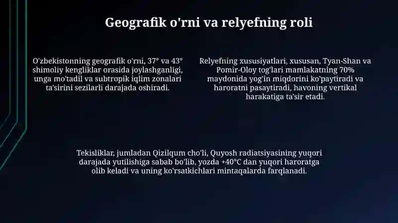 O'zbekiston iqlimining shakllanishiga ta'sir etuvchi omillar 4