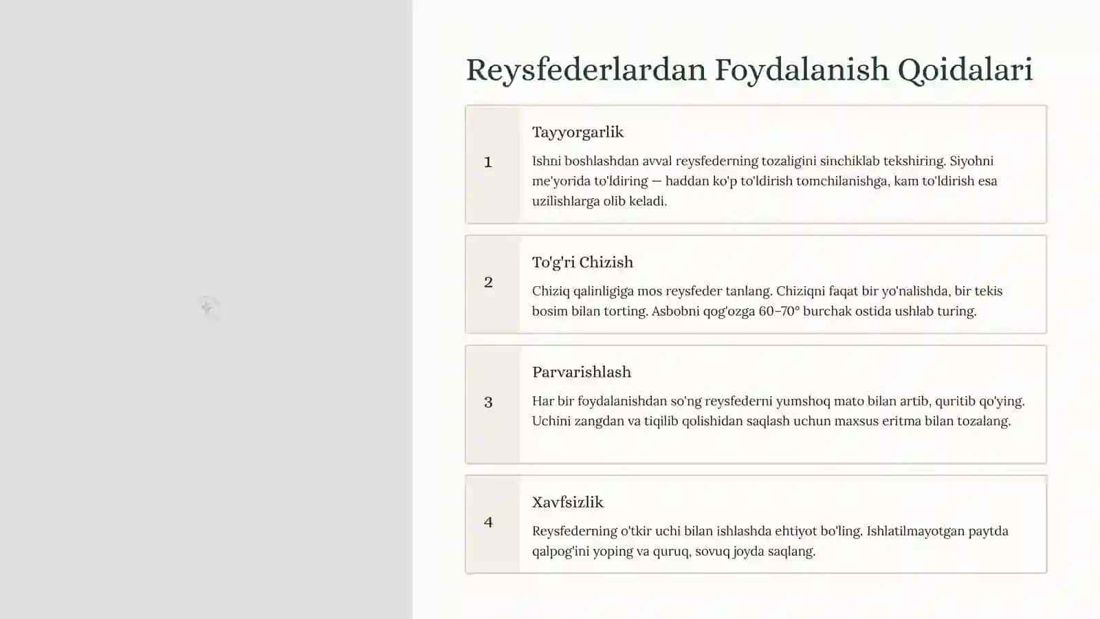 Reysfederlar: Muhandislik Geodeziyasi va Topografik Chizmachilikda Ishlash Qoidalari 4