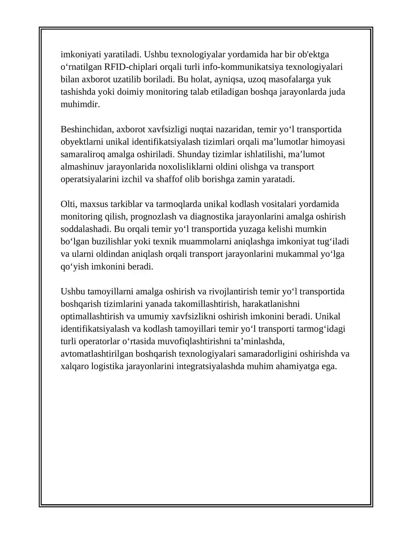 TEMIR YO‘L TRANSPORTIDA BOSHQARISHNING AVTOMATLASHTRILGAN TIZIMIDA MALUMOTLARNI OBYEKTLARNI KODLASH ASOSLARI 4