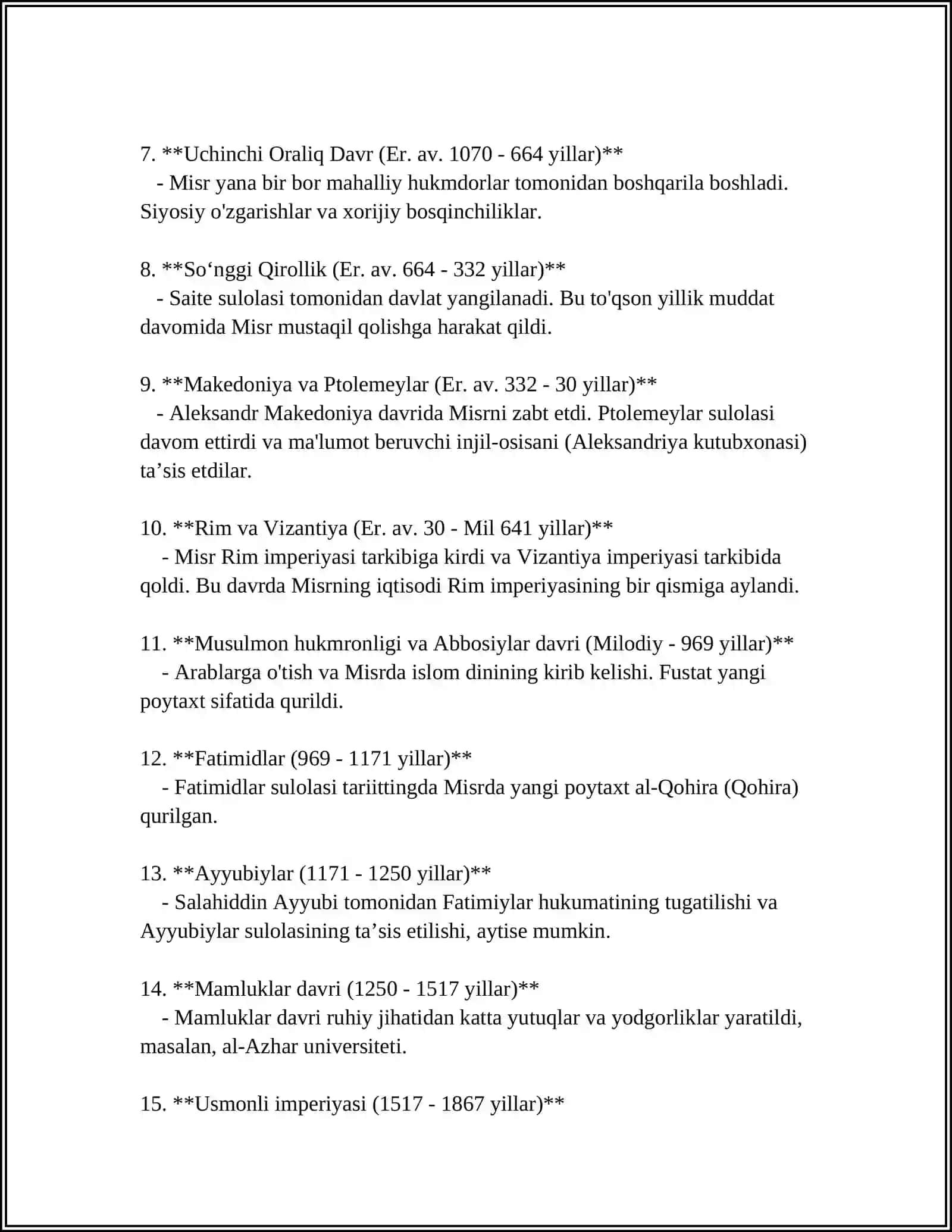 JAXON TARIXI VA GEOGRAFIYASI. QADIMGI SVILIZATSIYA. QADIMGI SHARQ TARIXI "MISR" 4