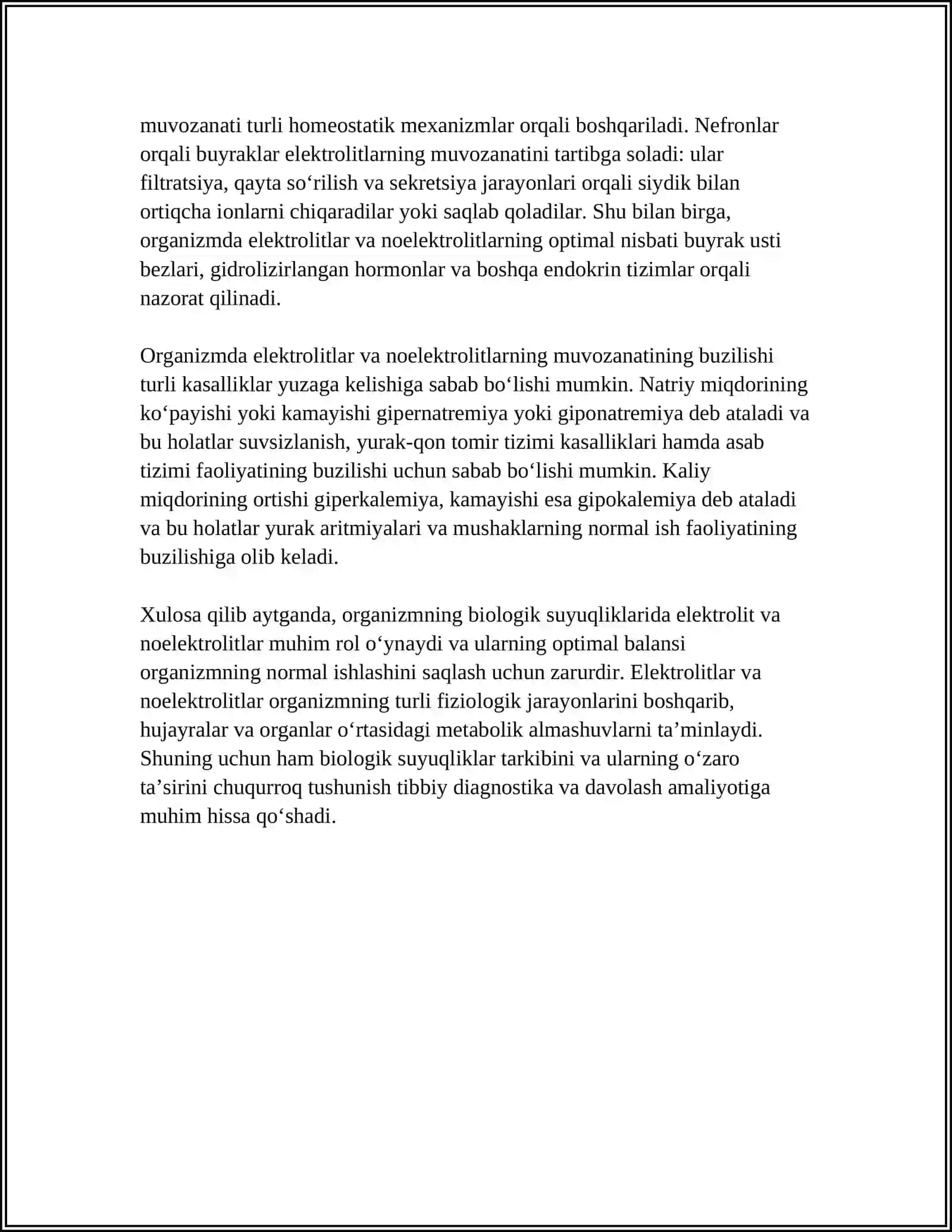 ORGANIZMNING BIOLOGIK SUYUQLIKLARI ELEKTROLITLAR VA NOELEKTROLITLAR ERITMALARI SIFATIDA 4