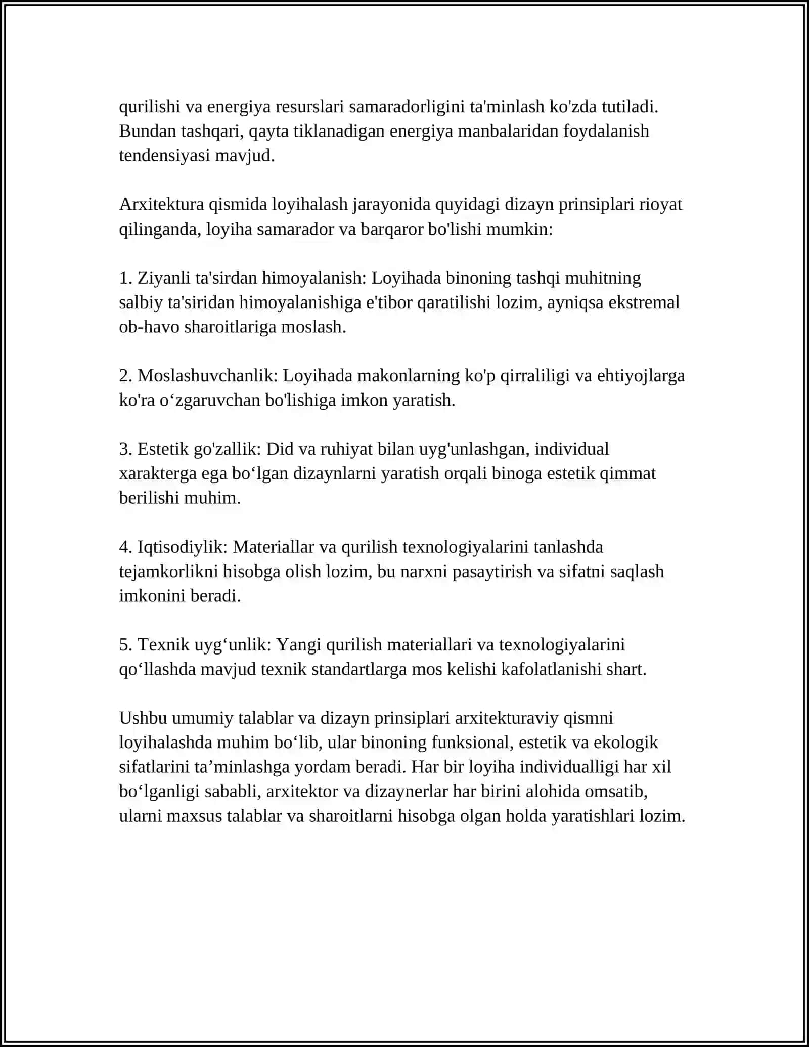 ARXITEKTURAVIY QISMINI LOYIXALASH QOIDALARI BILAN TANISHTIRISH 4