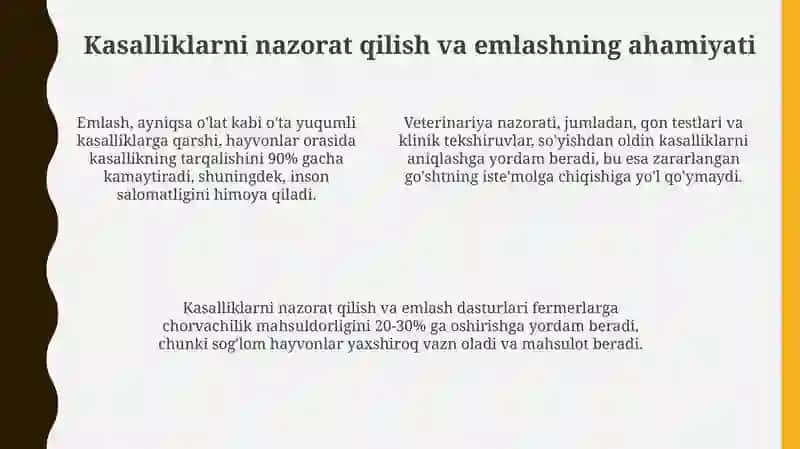 Kasal va emlangan hayvonlarni so'yishdan oldin veterinariya dasturlariga amal qilish 4