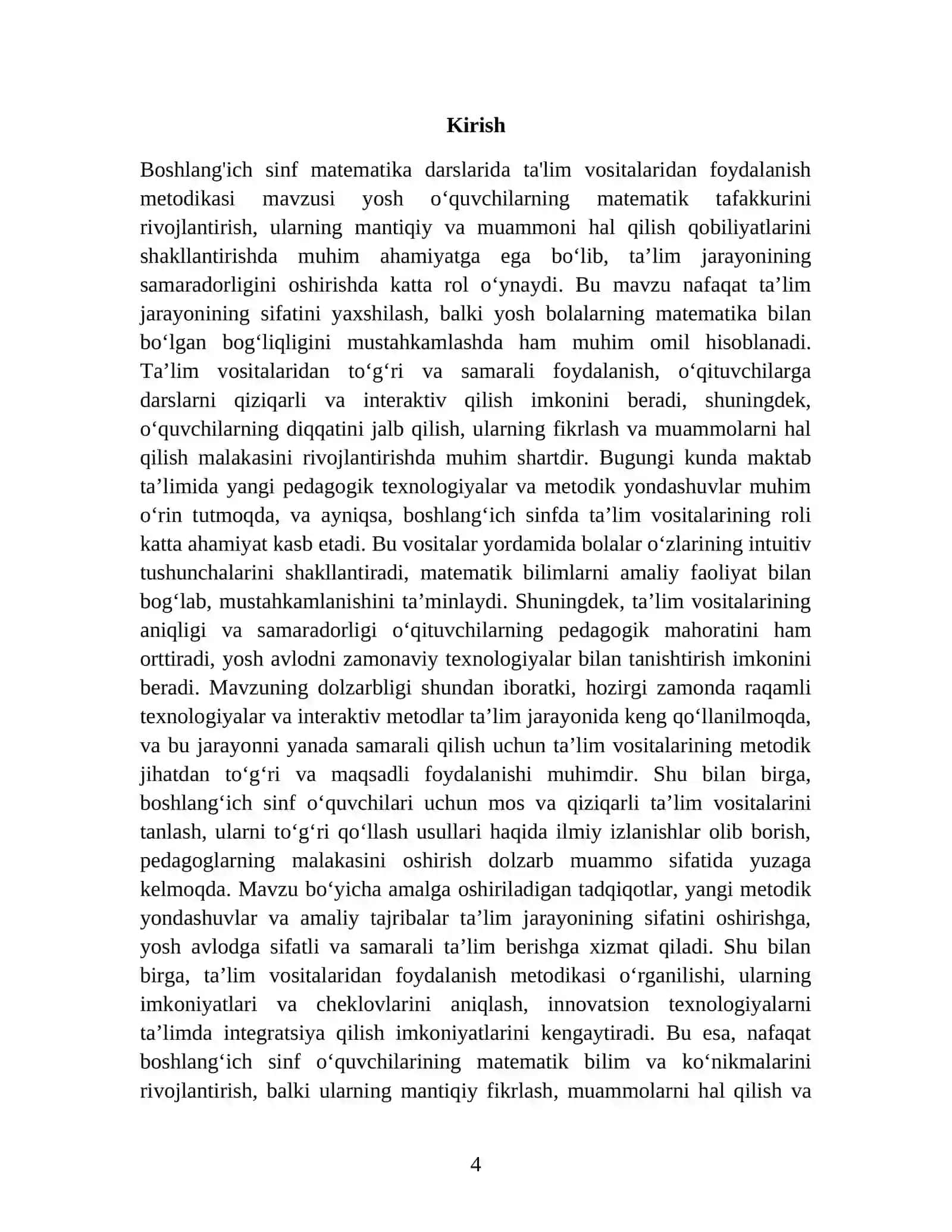 MATEMATIKA O'QITISH METODIKASI FANIDAN TAYYORLAGAN KURS ISHI 4