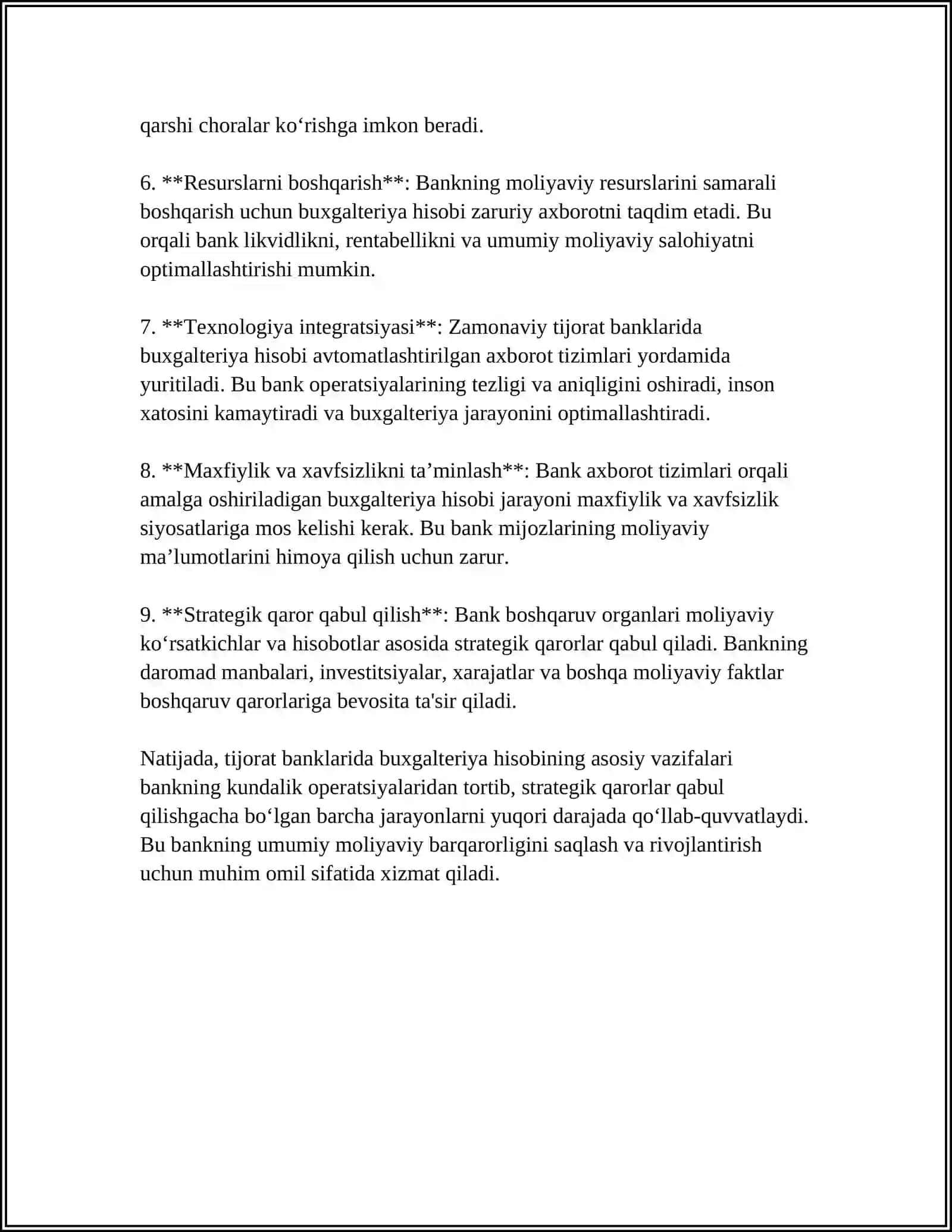 TIJORAT BANKLARIDA BUXGALTERIYA HISOBINING O'RNI VA AHAMIYATI 4