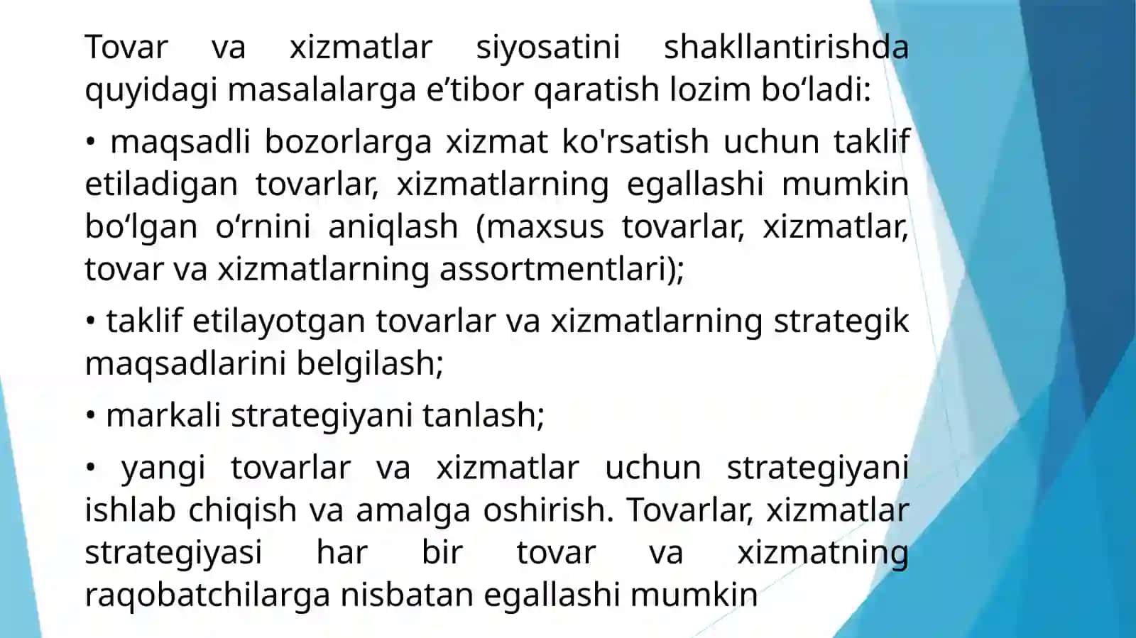 Tovar siyosati, bozordagi talab va ulishdagi kelib chiqgan holda marketing strategiyasing turlari 4