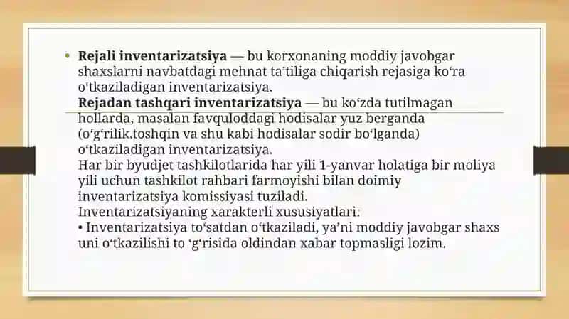 Inventarizatsiyani tashkil qilish va uning turlari 4