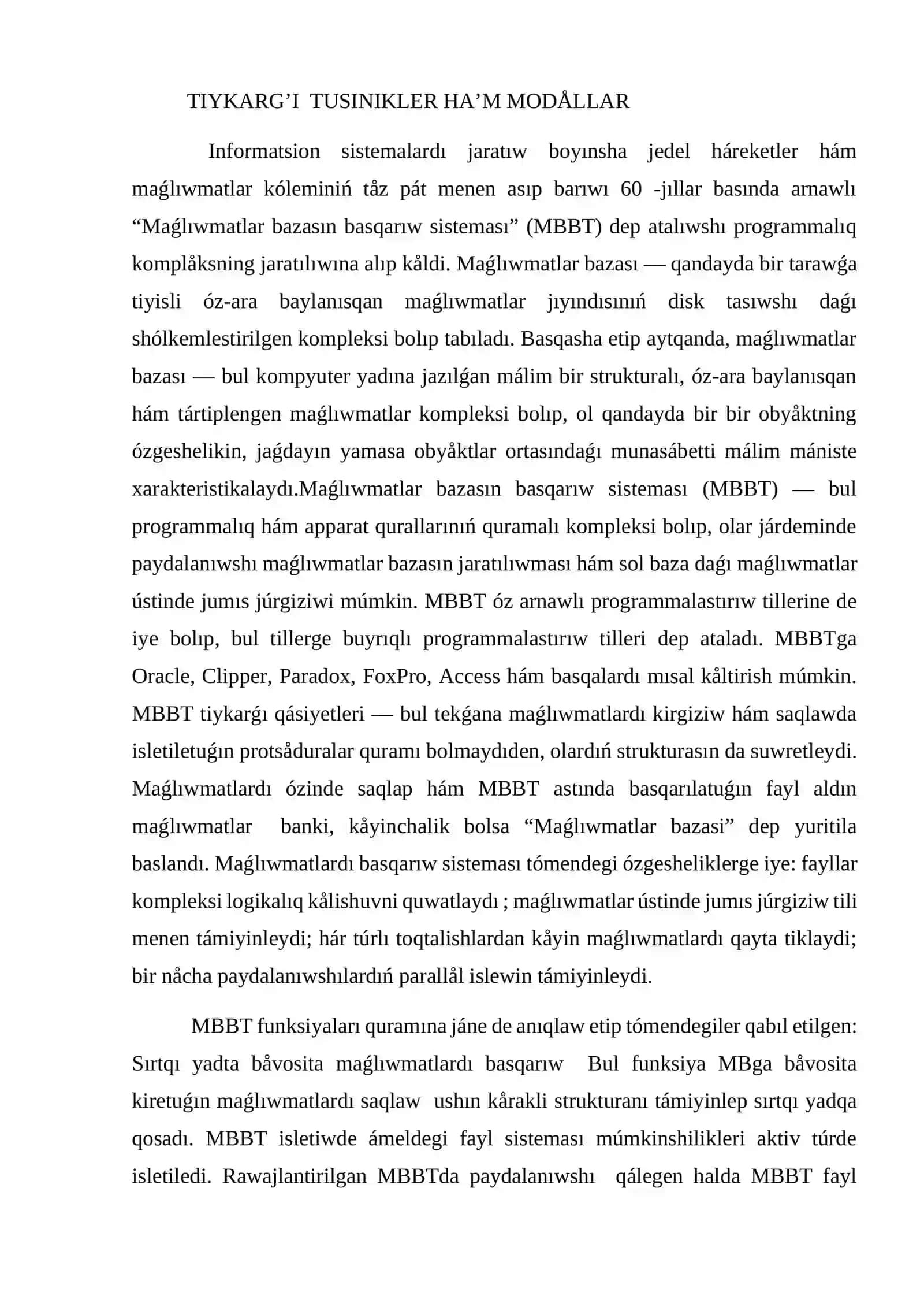 Mag’lumatlar bazasin jaratiw haqqinda tusinik 4