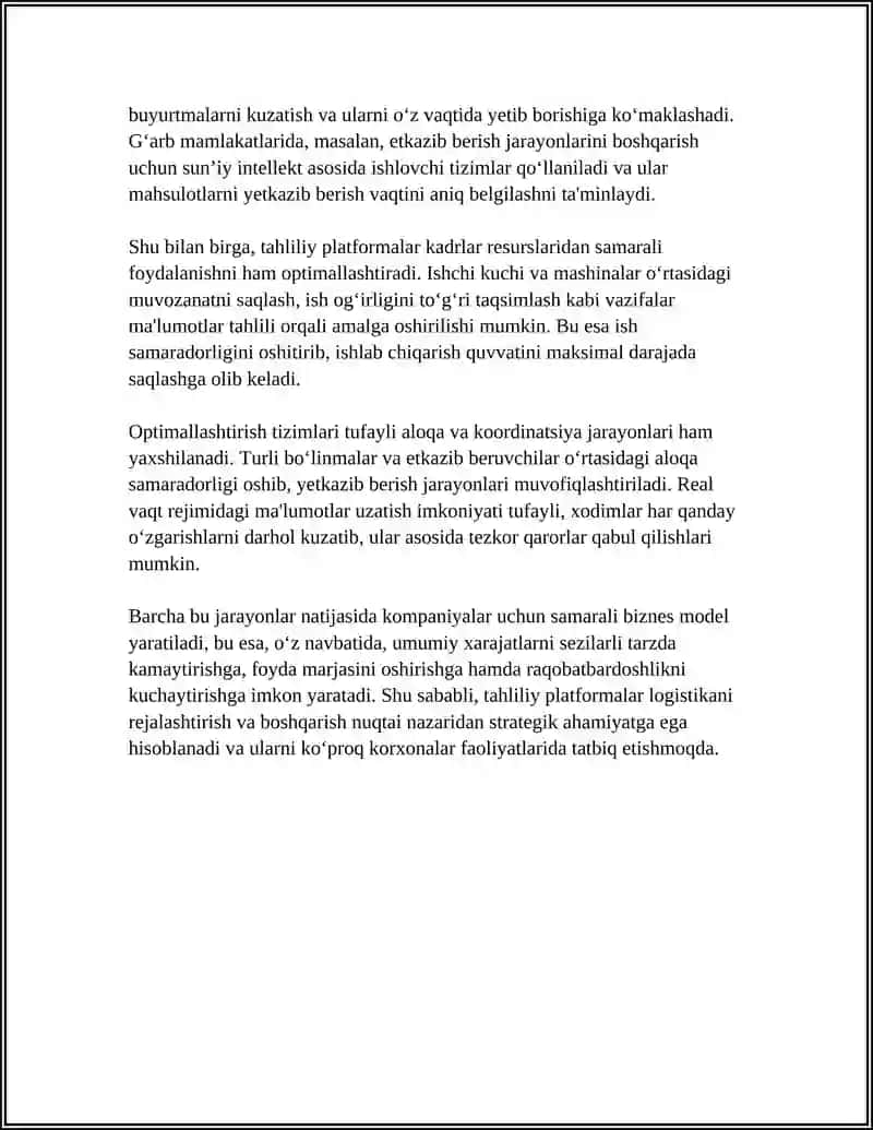 TAHLILIY PLATFORMALAR YORDAMIDA LOGISTIKA XARAJATLARNI OPTIMALLASHTIRISH 4