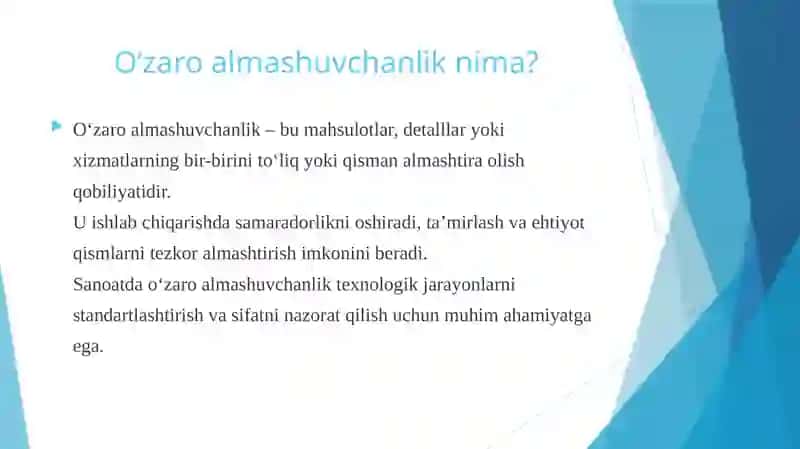 O‘zaro almashuvchanlik va uning turlari 4