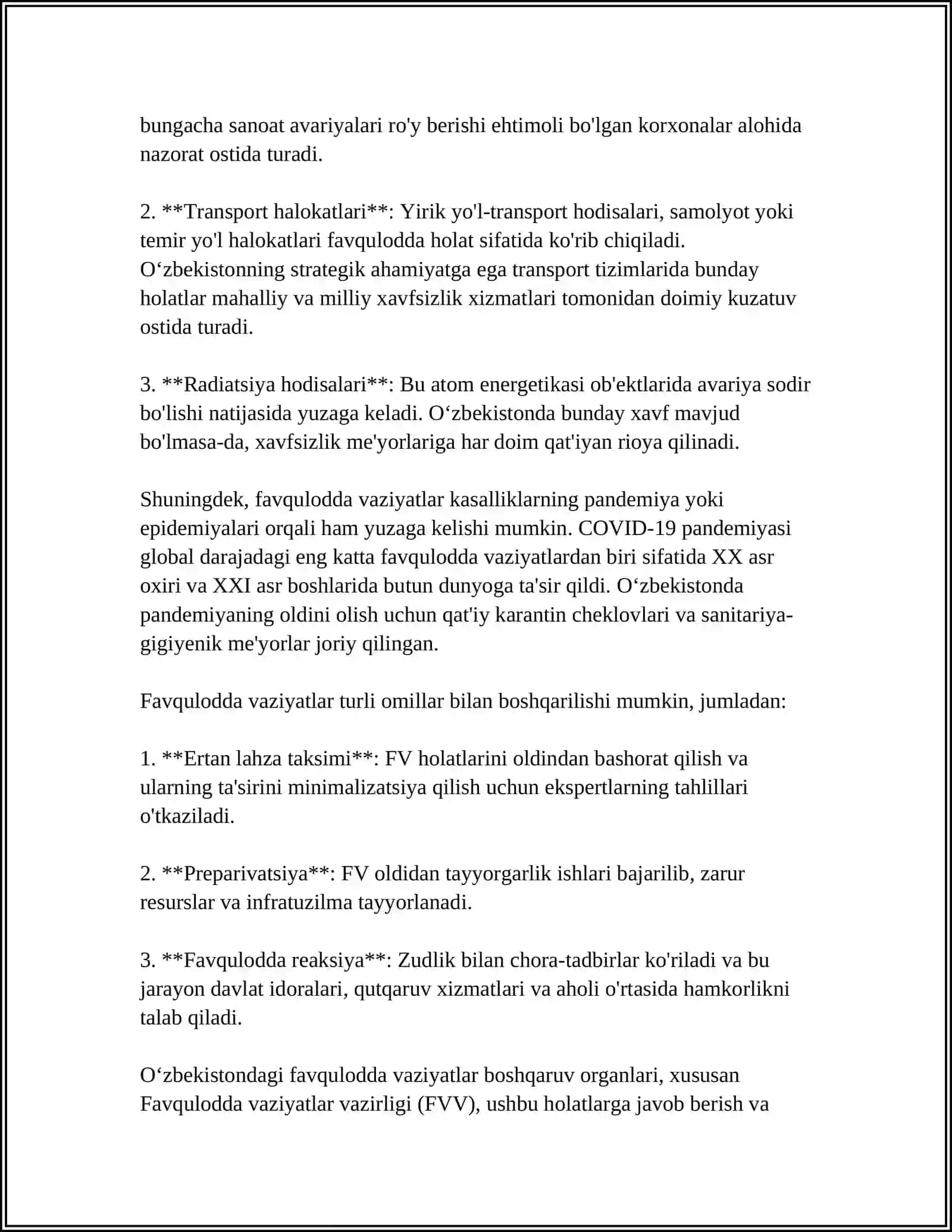 FAVQULODDA VAZIYATLAR ULARNING TASNIFI VA TAVSIFI 4