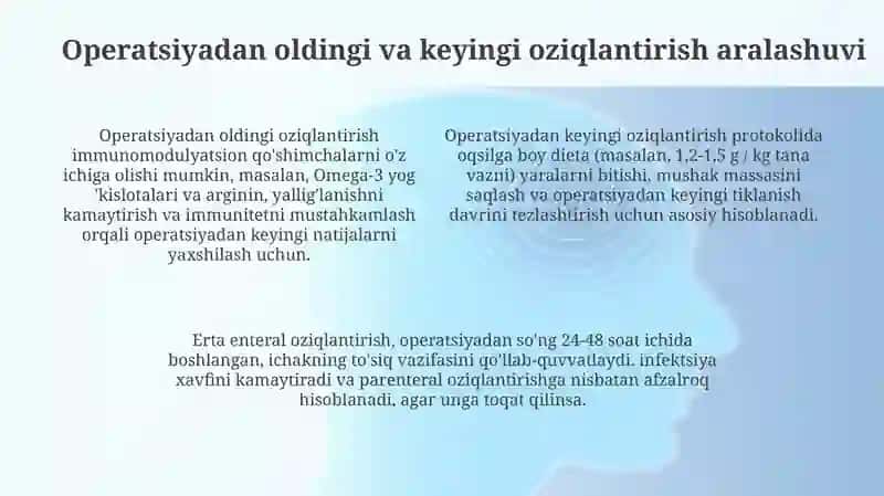 Onkologik bemorlarni baholash va jarrohlikdan oldingi oziqlantirish 4