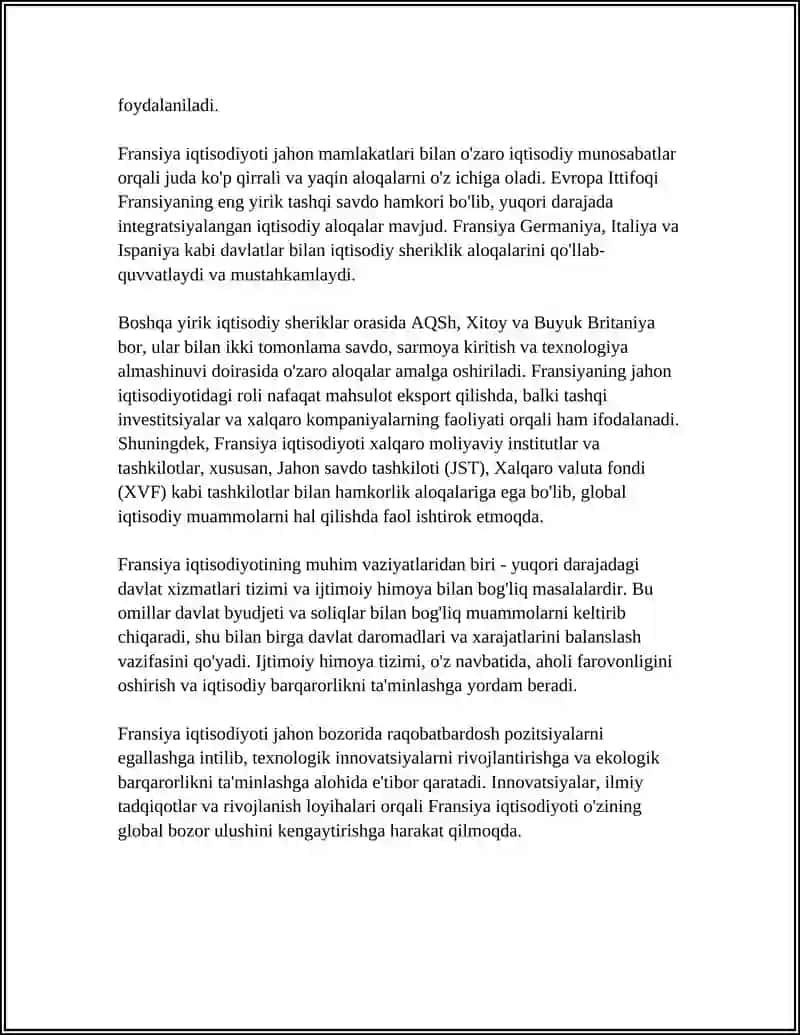 FRANSIYA IQTISODIYOTI, JAHON MAMLAKATLARI BILAN OLIB BORAYOTGAN IQTISODIY MUNOSABATLARI 4