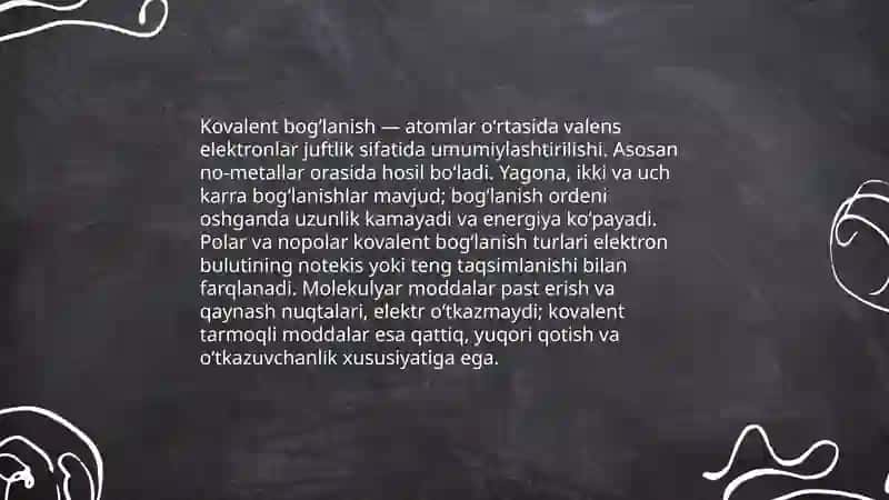 Moddalarning kimyoviy bogʻlanishning xillari 4