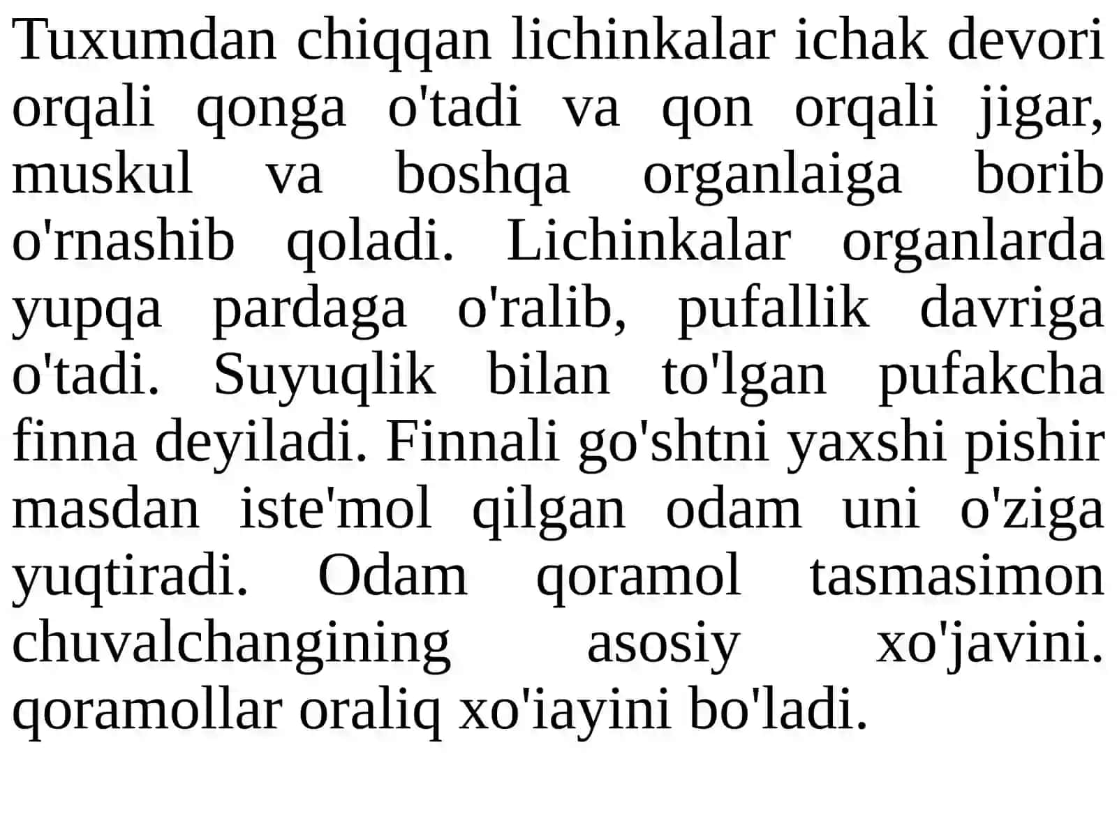 Lentasimonchuvalchanglar va exinokokk tuzilishi va rivojlanishi 4