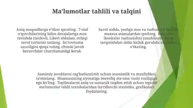 O'quvchilarga olinadigan anketani 7-sinflar uchun tuzush 4