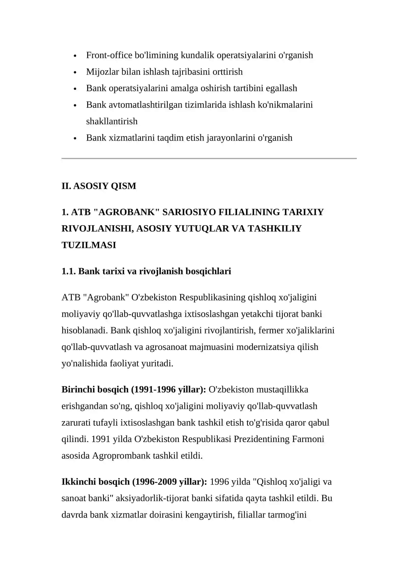 ATB "Agrobank" SARIOSIYO FILIALI FRONT-OFFICE BO'LIMIDA O'TKAZILGAN AMALIYOT TO'G'RISIDA 4