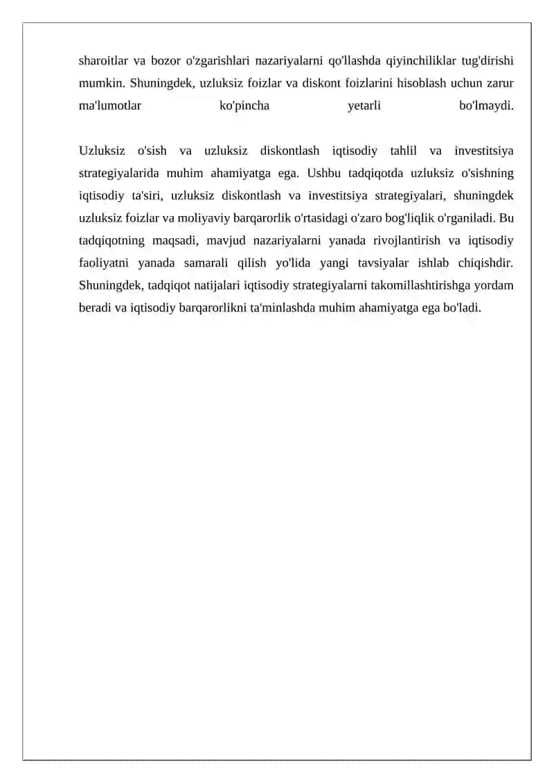 Uzluksiz o'sish va uzluksiz diskontlash iqtisodiy jarayonlar va moliyaviy analitikalar 4