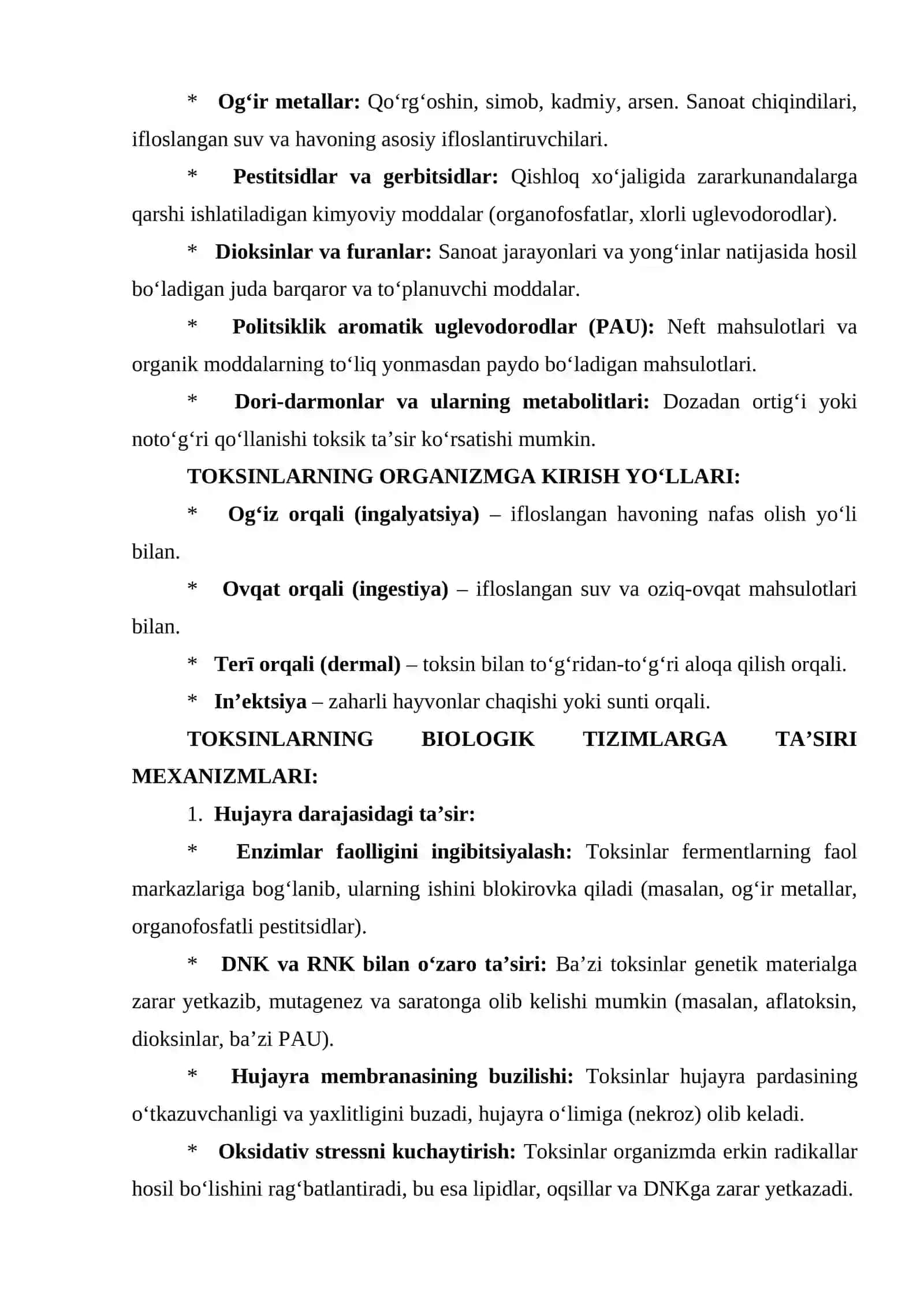 TOKSINLAR VA ULARNING BIOLOGIK TIZIMLARGA TA'SIRI 4